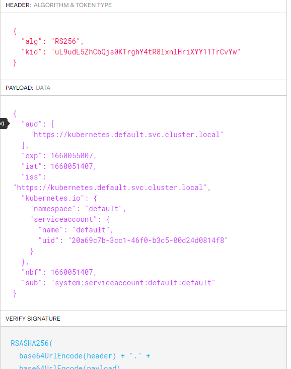 Decodificación de Token JWT | Conectarse al API de Kubernetes con un cliente HTTP